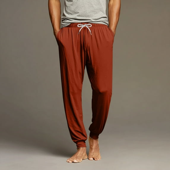 GrmtClth Mens Pajama Pants Lightweight Lounge Jogger Night Pants Soft Basic Pj Pants with Drawstring & Pockets Vermilion L