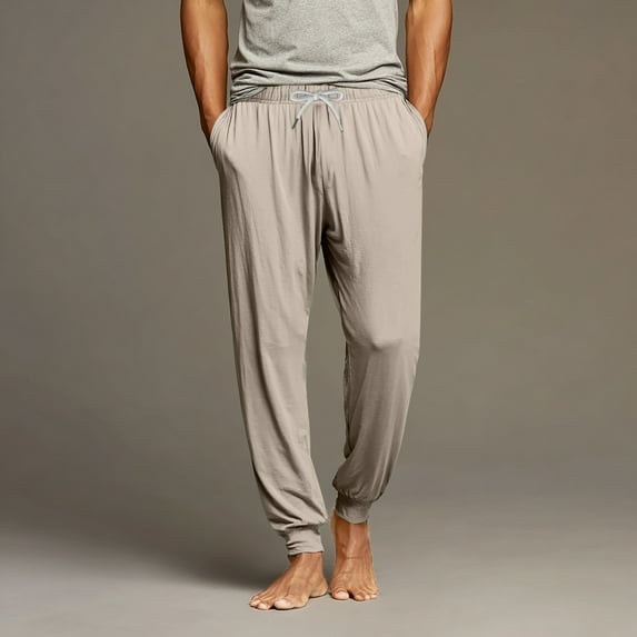 GrmtClth Mens Pajama Pants Lounge Jogger Sleepwear Soft Basic Pajama Bottoms with Drawstring & Pockets Khaki M