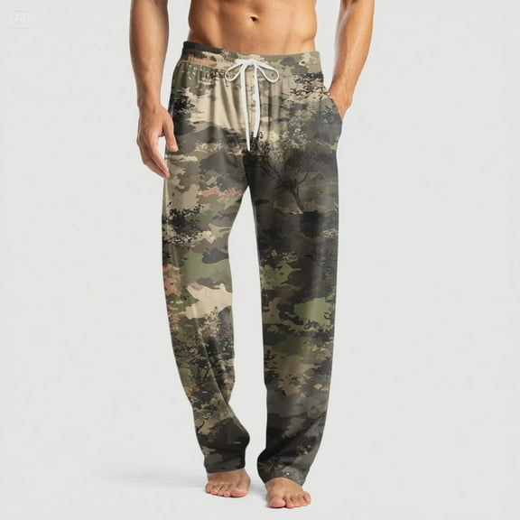 GrmtClth Mens Pajama Pants Ultra Lightweight Camo Graphic Pajama Bottoms 2025 Fashion Elastic Waist Drawstring Lounge Pants Soft&comfort Sleepwear with Pockets and Button Fly Green M