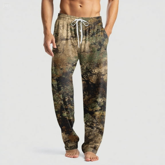 GrmtClth Mens Pajama Pants Ultra Lightweight Camo Print Pajama Bottoms Casual Elastic Waist Pajama Pants Soft&comfort Night Pants with Pockets and Button Fly Black XL