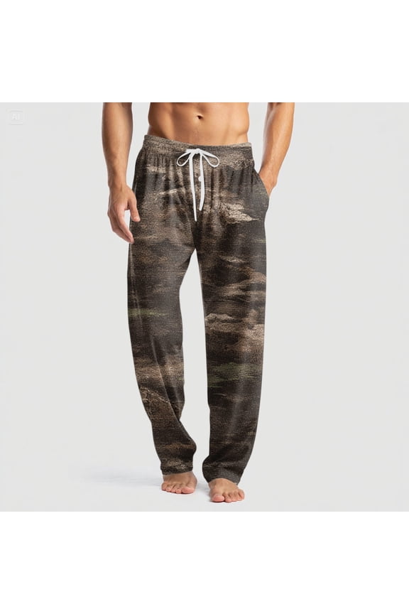 Mens Pajamas Lightweight Camo Graphic Pajama Bottoms Casual Drawstring Pajama Pants Soft&comfort Sleepwear with Pockets and Button Fly Dark Green L