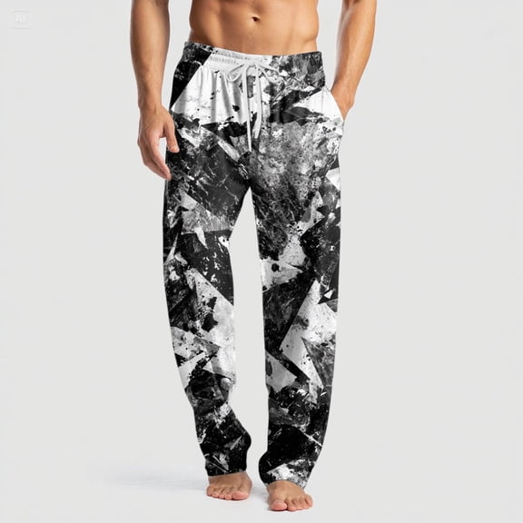 GrmtClth Mens Pajamas Lightweight Camo Graphic Pjs Bottoms 2025 Fashion Elastic Waist Drawstring Lounge Pants Soft&comfort Night Pants with Pockets and Button Fly Gray XL