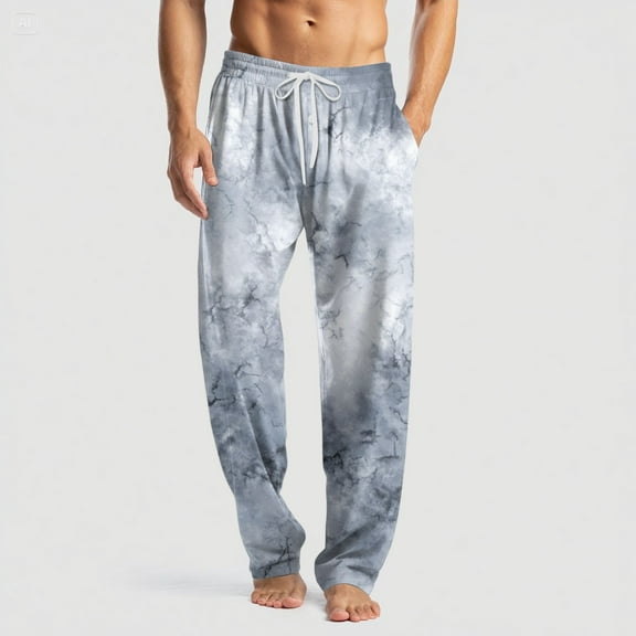 GrmtClth Mens Pajamas Lightweight Tie-Dye Print Bottoms 2025 Fashion Elastic Waist Lounge Pants Soft Sleepwear with Pockets and Button Fly Light Blue XXL