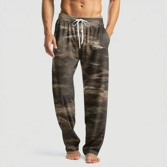 GrmtClth Mens Pajamas Ultra Lightweight Camo Print Pjs Bottoms 2025 Fashion Drawstring Lounge Pants Comfort Sleepwear with Pockets and Button Fly Dark Green XL