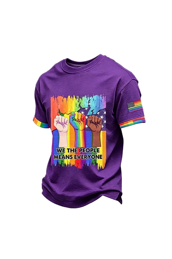 Mens We the People Means Everyone Shirts Pried Rainbow Flag Pattern Top Equality Short Sleeves T-Shirts Lightweight Crew Neck Clothes Purple L