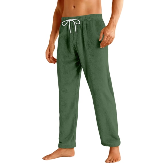 GrmtClth Mens Plush Warm Pajama Pants Fashion Flannel Fleece Soft Comfy Night Pants Fall Winter Warm Fuzzy Pj Pants with Pockets Army Green XL