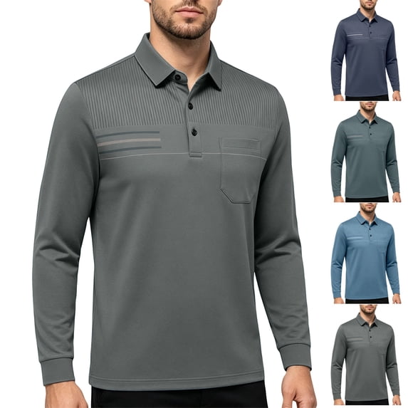 GrmtClth Mens Polo Shirts Classic Three Button Long Sleeve With Front Pocket Textured Chest Casual Golf Pullover Tees Army Green 3XL