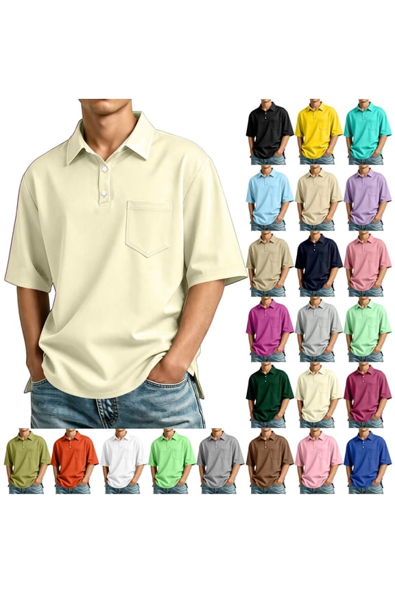 Mens Polo Shirts loose Fit Performance Half Sleeve Wrinkle Free Chest Pocket Collared Shirt Soft Stretchy Casual Athletic Work Uniform Summer Daily Outdoor Activities Beige XL