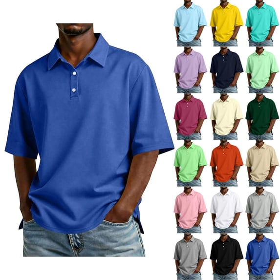 GrmtClth Mens Polo Shirts loose Fit Performance Half Sleeve Wrinkle Free Collared Shirt Soft Stretchy Casual Athletic Work Uniform Summer Daily Outdoor Activities Blue XL