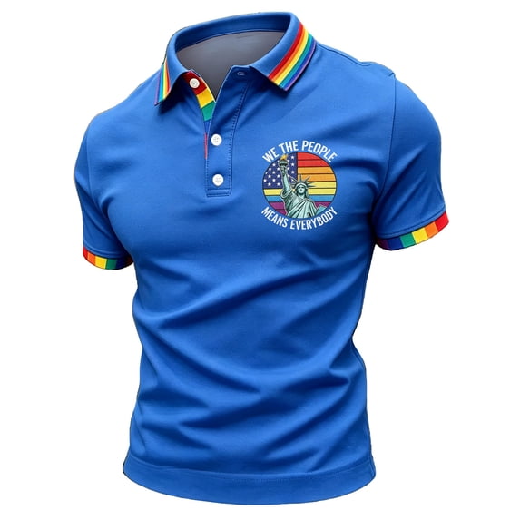 GrmtClth Mens Pride T Shirt Equality We the People Means Everyone Rainbow Graphic Polo Shirts Lightweight Short Sleeve Tops Comfy Collared Button Clothes Blue 4XL