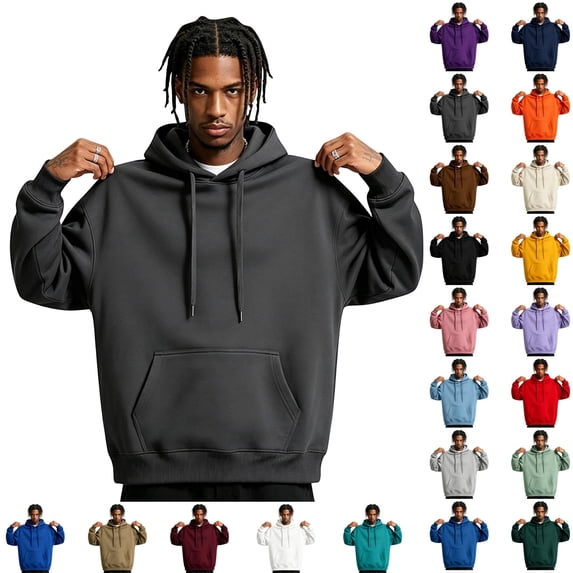 GrmtClth Mens Pullover Hoodies Solid Color Fashion Long Sleeve Drawstring Fleece Hooded Sweatshirt with Kangaroo Pocket Casual Daily Walking Hoodie Tops Dark Gray S