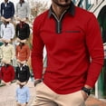 thumbnail image 1 of GrmtClth Mens Quarter Zip Lapel Polo Shirts Color Block Collar Long Sleeve Slim Fit Golf Tops With Chest Pocket Red L, 1 of 9