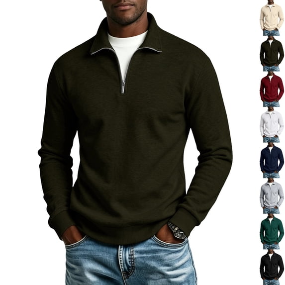 GrmtClth Mens Quarter Zip Pullover Polo Sweater Mock Neck Long Sleeve Lightweight Brushed Fleece Sweatshirts Army Green 2XL
