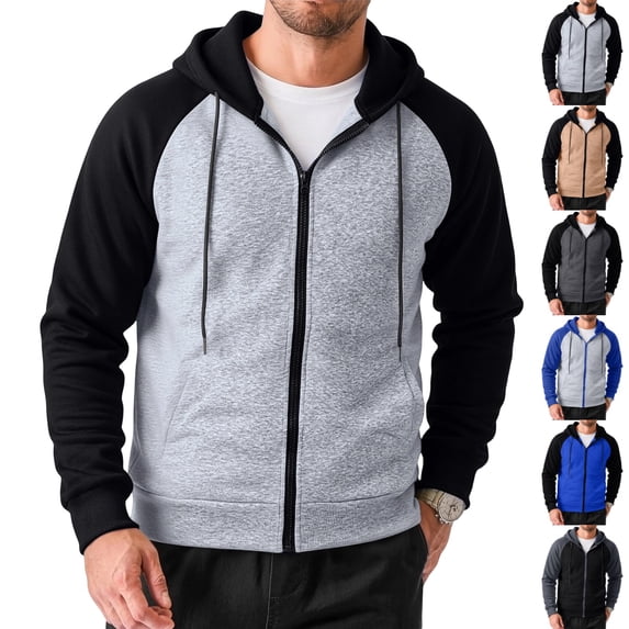 GrmtClth Mens Raglan Full-Zip Hoodie Bike Slim Fit Casual Fleece Active Elastic Training Jacket Light Gray XL