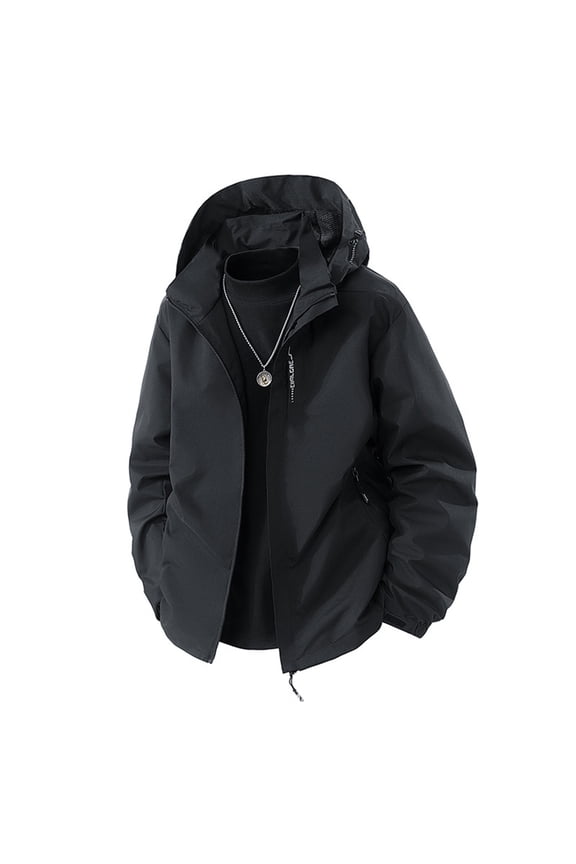 Mens Rain Jacket Softshell Water Resistant Tactical Jacket with Hood Windproof Windbreaker Rain Coat for Outdoor Hiking Black XXXL