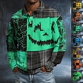 thumbnail image 1 of GrmtClth Mens Regular Fit Retro Halloween Polo Shirts Long Sleeve Distressed Crack Texture Pumpkin Graphic Lightweight Breathable Family Party Athletic Tops Green XL, 1 of 7