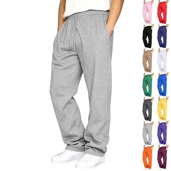 GrmtClth Mens Relaxed‑Fit Sweatpants Baggy Straight‑Leg Adjustable Drawstring Waist Daily‑Wear Trousers With Pockets