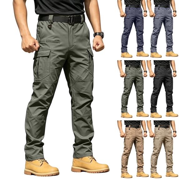 GrmtClth Mens Ripstop Resistant Cargo Pants Flexible Stretch Fabric Multi Side Pockets Relaxed Straight Leg Outdoor Work Hiking Pants Army Green 2XL