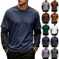 thumbnail image 1 of GrmtClth Mens Shirts Fake 2-Piece Layered Crew Neck Pullover Tops Contrast Long Sleeve Lightweight Walking Hiking Shirts Light Blue 3XL, 1 of 7
