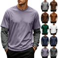 thumbnail image 1 of GrmtClth Mens Shirts Fake 2-Piece Layered Crew Neck Pullover Tops Contrast Long Sleeve Lightweight Walking Hiking Shirts Light Purple 3XL, 1 of 7