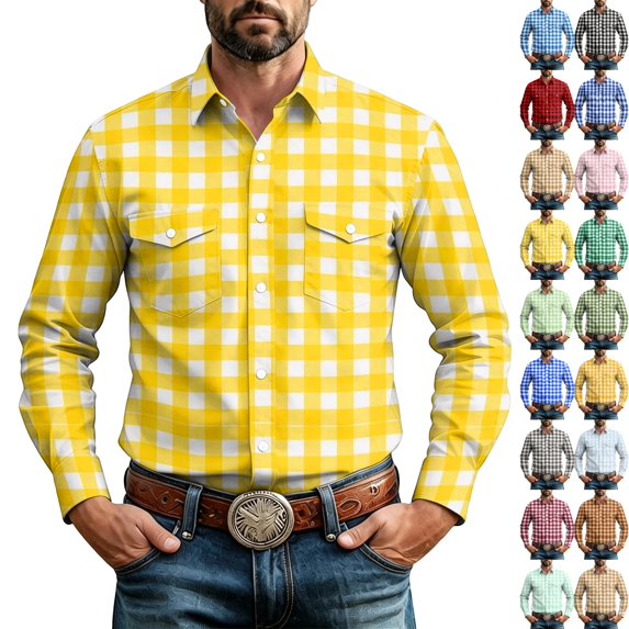GrmtClth Mens Shirts Long Sleeve Casual Plaid Button Down Shirt Shirt Cowboy Work Shirts Vintage Lightweight for All Seasonwith Pockets M