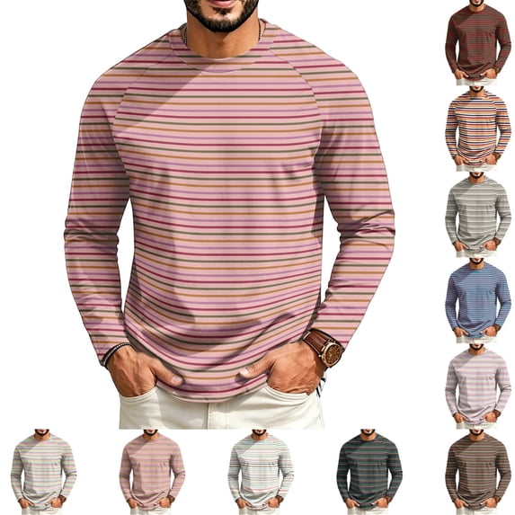 GrmtClth Mens Shirts Retro Striped Raglan Long Sleeve Crewneck Pullover Soft Lightweight Spring Autumn Casual Daily Tops Watermelon Red L