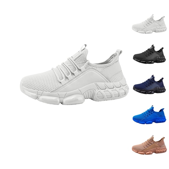 GrmtClth Mens Shock‑Absorbing Air‑Bubble Safety Sneakers Lace‑Up Knit Mesh Anti‑Smash Factory Industrial Work Footwear