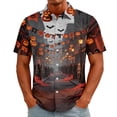 thumbnail image 1 of GrmtClth Mens Short Sleeve Button Down Shirt Halloween Season Rust Skull Grain Texture All Over Print Light Casual Party Top Black L, 1 of 5