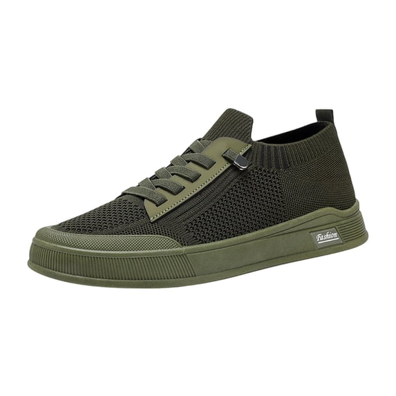GrmtClth Mens Slip On Knit Canvas Skate Shoes Breathable Flying Woven Mesh Elastic No Lace Soft Platform Casual Walking Sneakers Green (US/10)