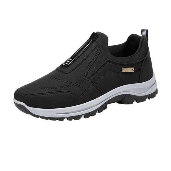 GrmtClth Mens Slip On Walking Shoes Soft Suede Leather Arch Support Outdoor Hiking Sneakers Non Slip Shock Absorb Casual Loafers Black (US/7.5)