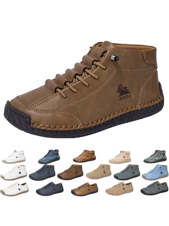 Mens Soft Suede High Top Ankle Boots Lace Up Flexible Sole Non Slip Outdoor Casual Walking Daily Wear Shoes