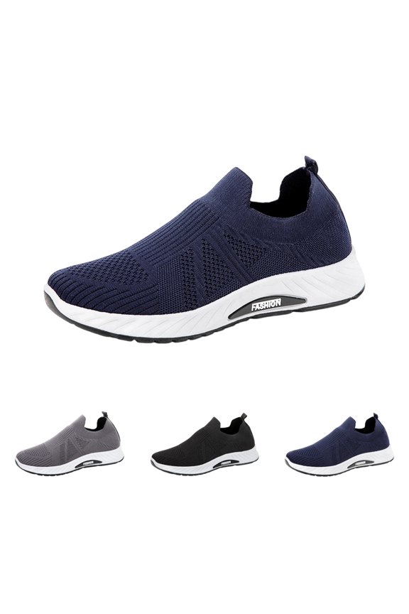 Mens Summer Slip‑On Knit Sneakers Air‑Permeable Mesh Structure Non‑Slip Rugged Sole Hiking Driving Casual Athletic Shoes