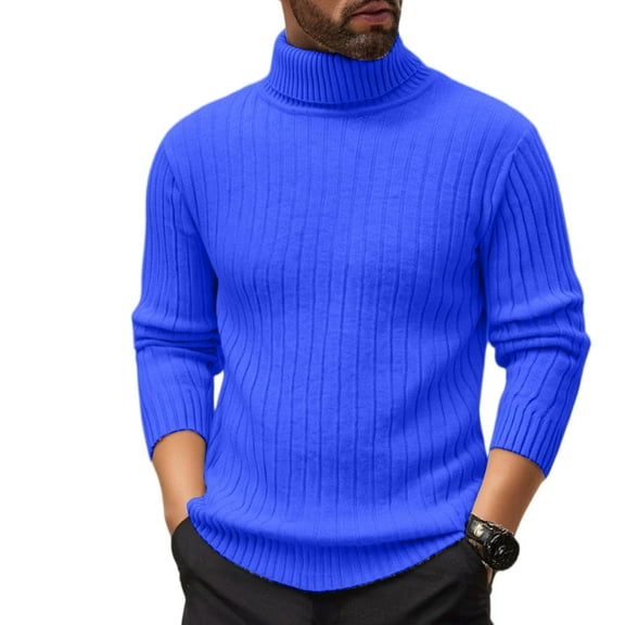 GrmtClth Mens Sweater Casual Turtleneck Pullover Tops Soft Ribbed Knit Warm Sweater 2025 Fall Winter Long Sleeve Sweaters Royal Blue XXL