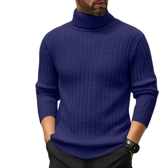 GrmtClth Mens Sweater Slim Fit Turtleneck Pullover Basic Ribbed Knit Warm Sweater 2025 Fall Long Sleeve Sweaters Navy M