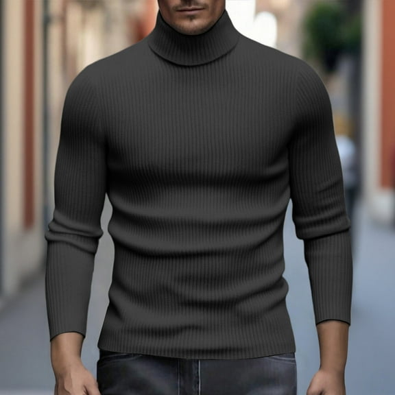 GrmtClth Mens Sweater Slim Fit Turtleneck Pullover Tops Knitted Thermal Sweater 2025 Fall Winter Basic Long Sleeve Sweaters Black XXL