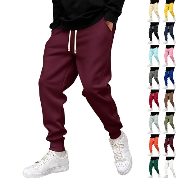 GrmtClth Mens Sweatpants Athletic Cuffed Joggers Relaxed Fit Drawstring Waist Convenient Side Pockets Lightweight Everyday Training Trousers Wine M