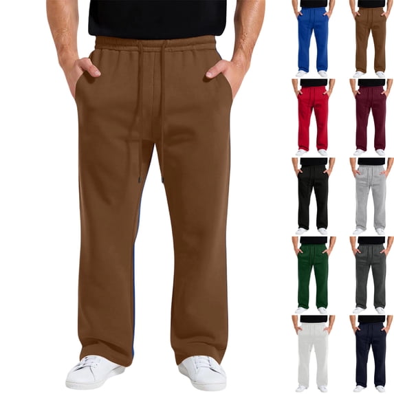 GrmtClth Mens Sweatpants Baggy Wide Leg Open Bottom Design Joggers Multi Side Pockets for Lounge Athletic Wear Coffee M