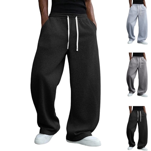 GrmtClth Mens Sweatpants Baggy Y2k Streetwear Pants Wide Leg Oversized Straight Leg Drawstring Waist Lounge Athletic Bottoms with Pockets Black M