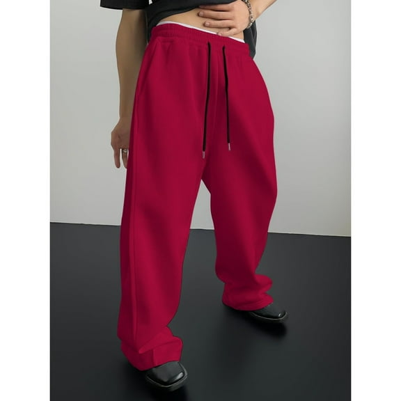 GrmtClth Mens Sweatpants Drawstring Elastic Waist Baggy Lounge Pants Casual Open Bottom Running Pants 2025 Fall Straight Leg Workout Sweatpants with Pockets Red S
