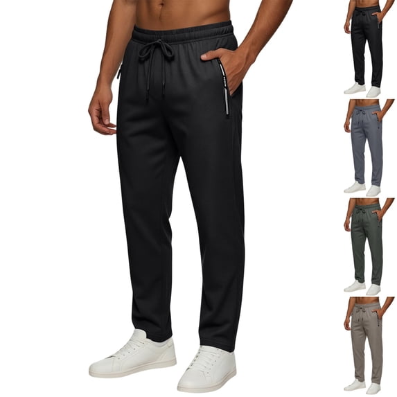 GrmtClth Mens Sweatpants Lightweight Active Stretch Fabric Elastic Drawstring Waist Daily Workout Outdoor Walking Pants with Zipper Storage Pockets Black 2XL