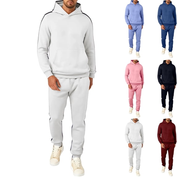 GrmtClth Mens Sweatpants Matching Hoodie Sweat Suit 2 Piece Long Sleeve Pullover Hoodie & Elastic Waist Jogger Pants Comfort Fall Winter Casual Tracksuit for Daily Wear White 3XL