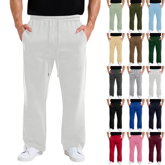 GrmtClth Mens Sweatpants Wide Leg Baggy Open Bottom Elastic Waistband Casual Lounge Athletic Track Pants with Convenient Side Pockets White XL
