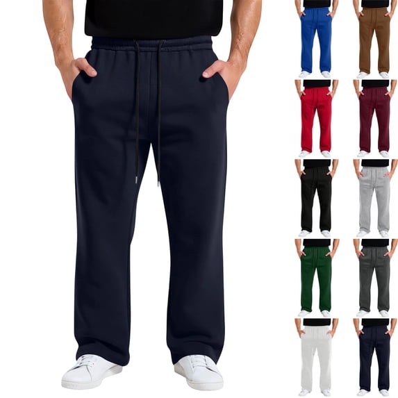 GrmtClth Mens Sweatpants Wide Leg Baggy Open Bottom Sweat Pants Elastic Drawstring Waist with Storage Pockets Dark Blue XL