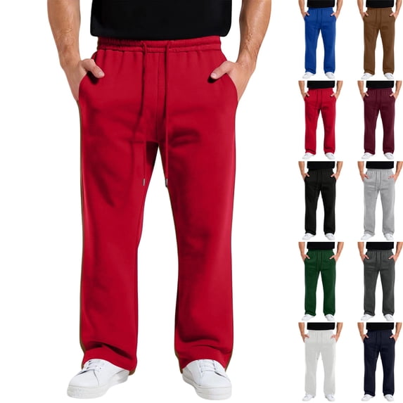 GrmtClth Mens Sweatpants Wide Leg Baggy Open Bottom Sweat Pants Elastic Drawstring Waist with Storage Pockets Red XL