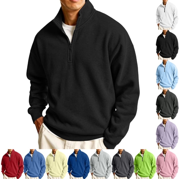 GrmtClth Mens Sweatshirt Quarter Zip Pullover Lightweight Long Sleeve Casual Mock Neck Sweater Winter Clothing Black XL