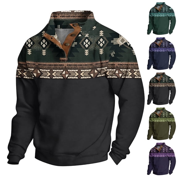 GrmtClth Mens Sweatshirts Aztec Graphic Western Sweatshirt Pullover Cowboy Fleece Country Vintage American Native Shirts 3XL