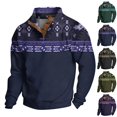 thumbnail image 1 of GrmtClth Mens Sweatshirts Pullover Western Cowboy Print Aztec Ethnic Graphic Fashion Button Collared Long Sleeve Sweatshirt 2XL, 1 of 4