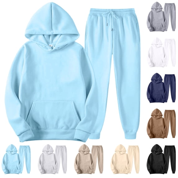 GrmtClth Mens Sweatsuit 2 Piece Sets Plain Solid Tone Hooded Sweatshirt Drawstring Waist Baggy Ankle Cuff Joggers Multi Color Home Street Matching Set Light Blue 2XL