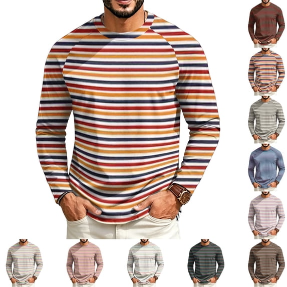 GrmtClth Mens T-Shirts Classic Striped Raglan Sleeve Crew Neck Pullover Lightweight All Season Leisure Walking Shirts Yellow 3XL