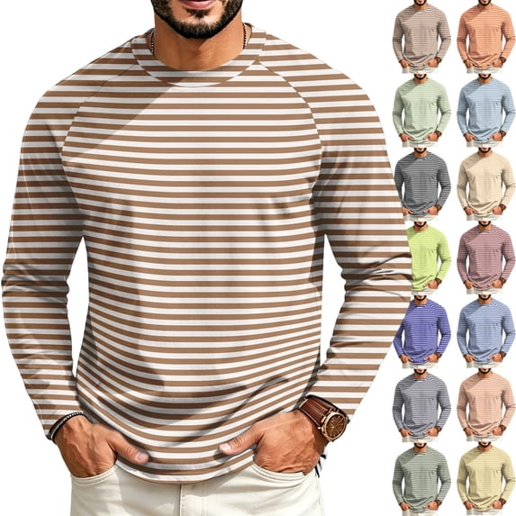 GrmtClth Mens T-Shirts Classic Striped Raglan Sleeve Crewneck Pullover Multi Color Casual Outdoor Walking Tops Brown 3XL